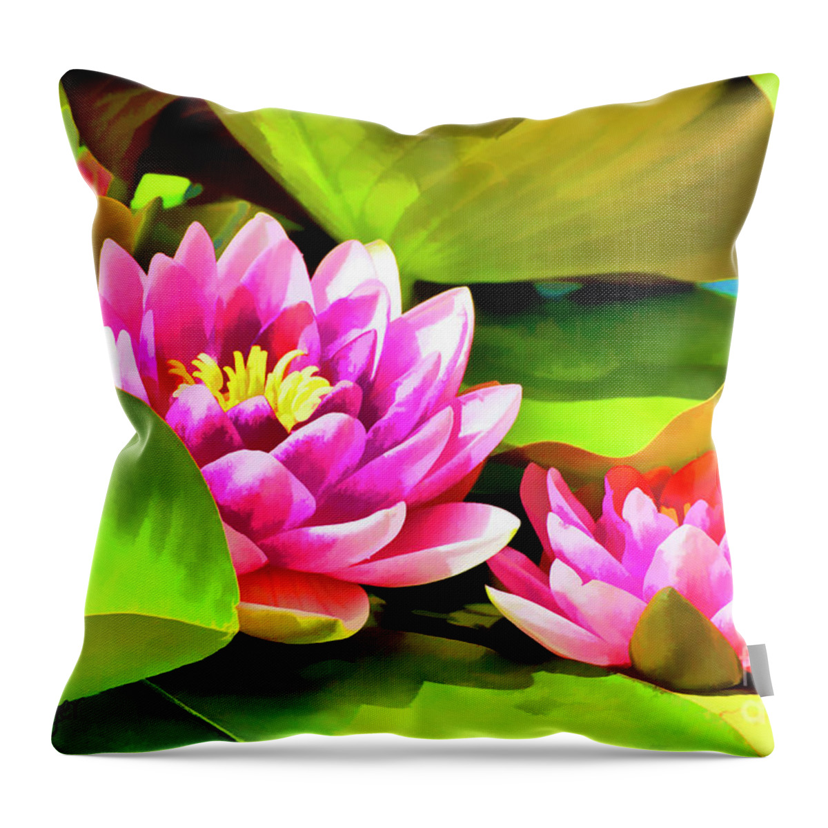  Nature Throw Pillow featuring the painting Lake Lotus by Eva Sawyer
