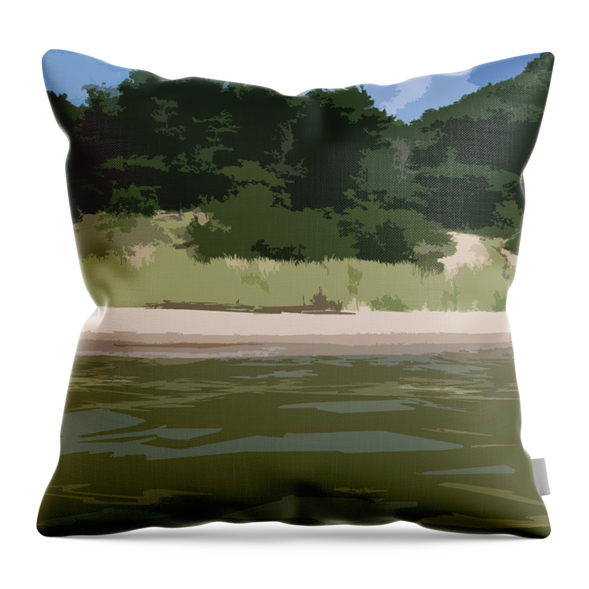 Beach Throw Pillow featuring the digital art Lake Michigan Shoreline - Beach by Michelle Calkins