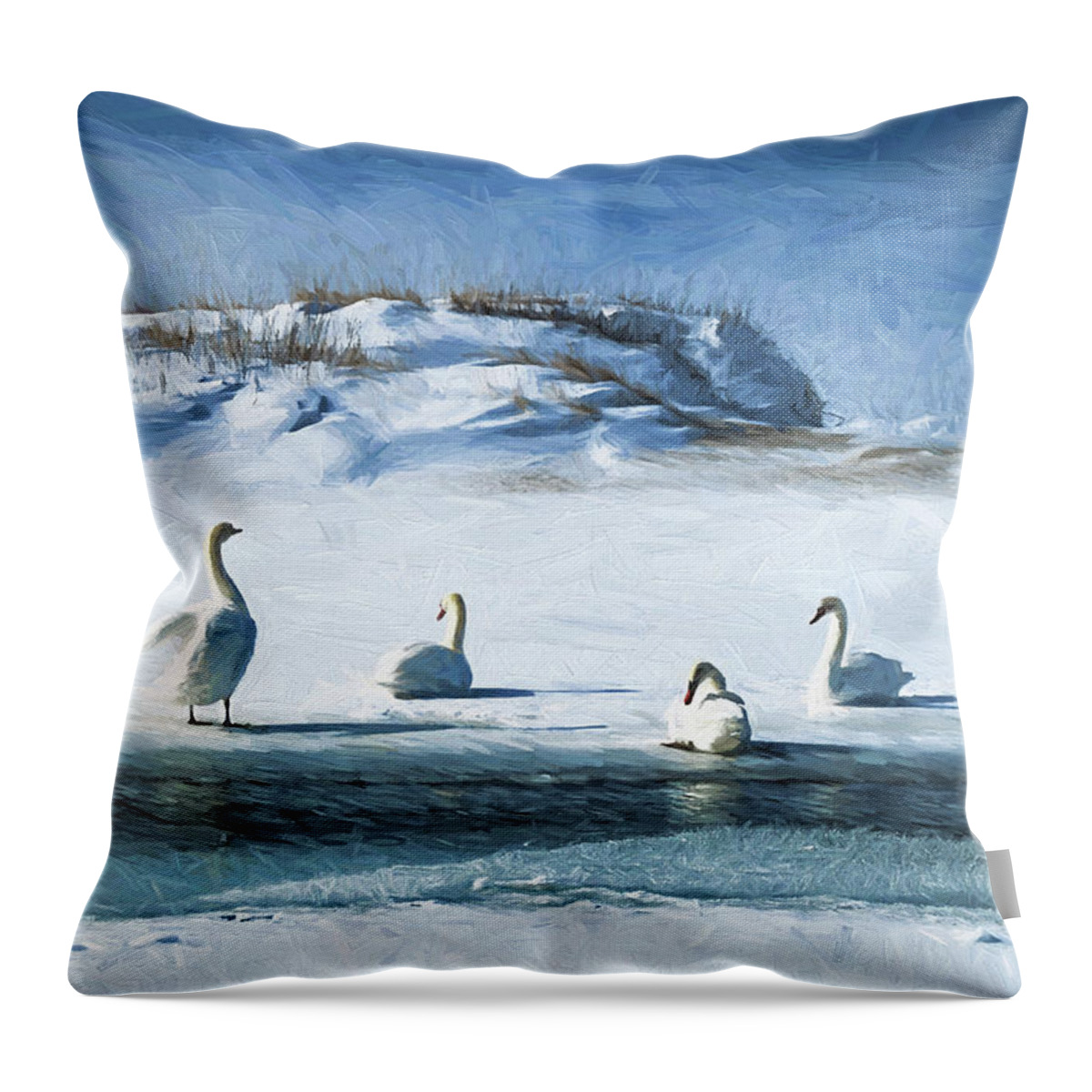Use Throw Pillow featuring the photograph Lake Michigan Swans by Dennis Cox