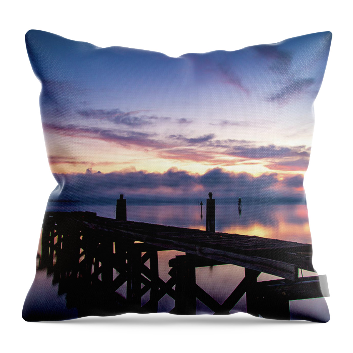 Florida Throw Pillow featuring the photograph Lake Monroe Dock at Sunrise by Stefan Mazzola