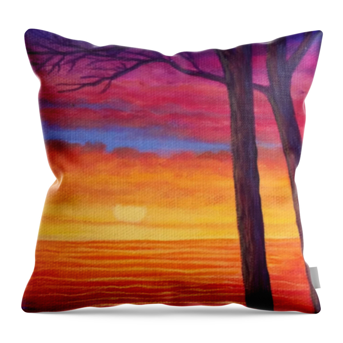 Waterscape Throw Pillow featuring the painting Lake Ontario Sunset by Sarah Irland