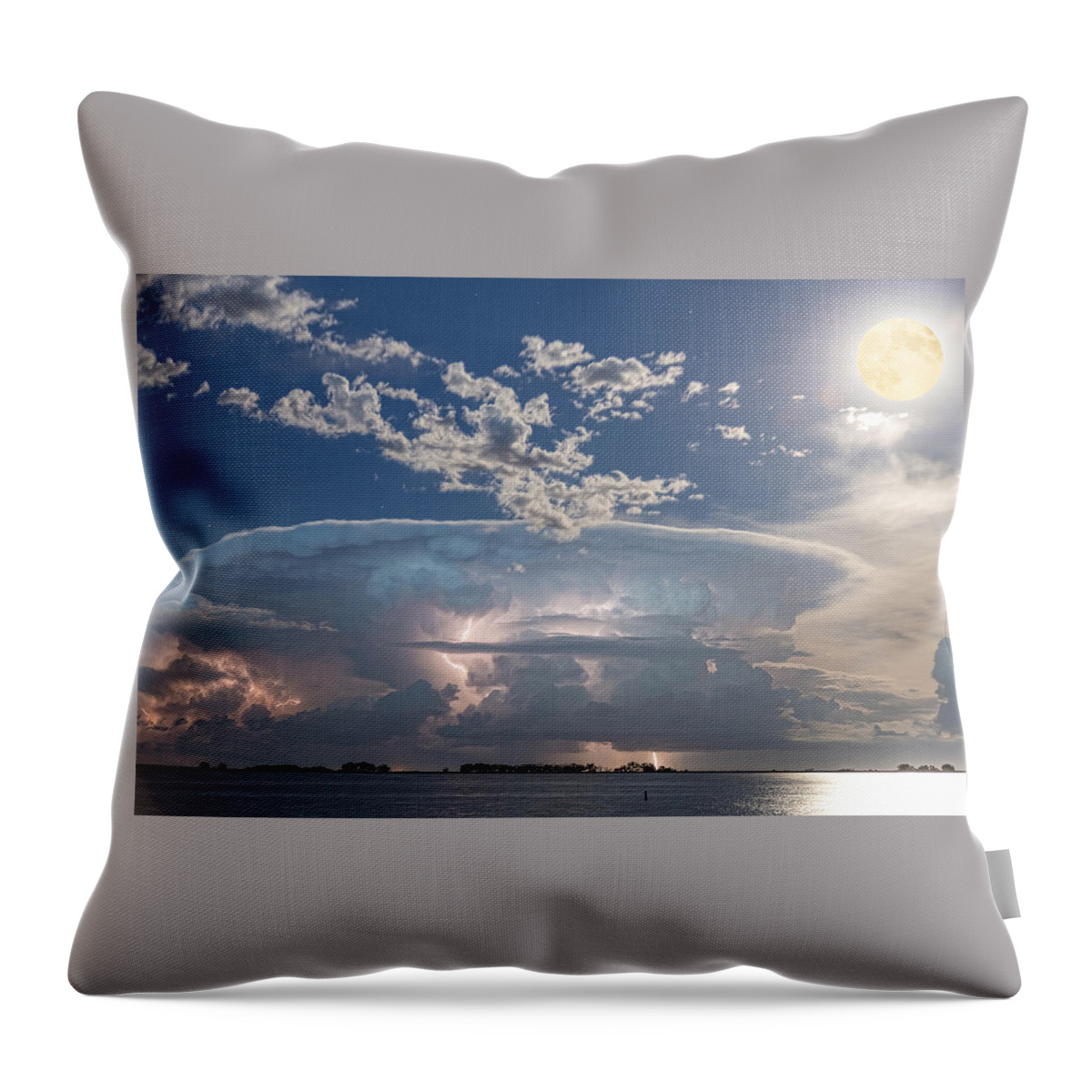 Storm Throw Pillow featuring the photograph Lake Side Storm Watching With Full Moon by James BO Insogna