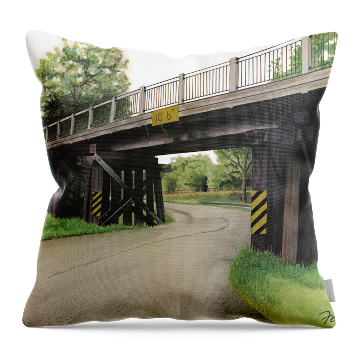 Railroad Throw Pillow featuring the painting Lake St. RR Overpass by Ferrel Cordle