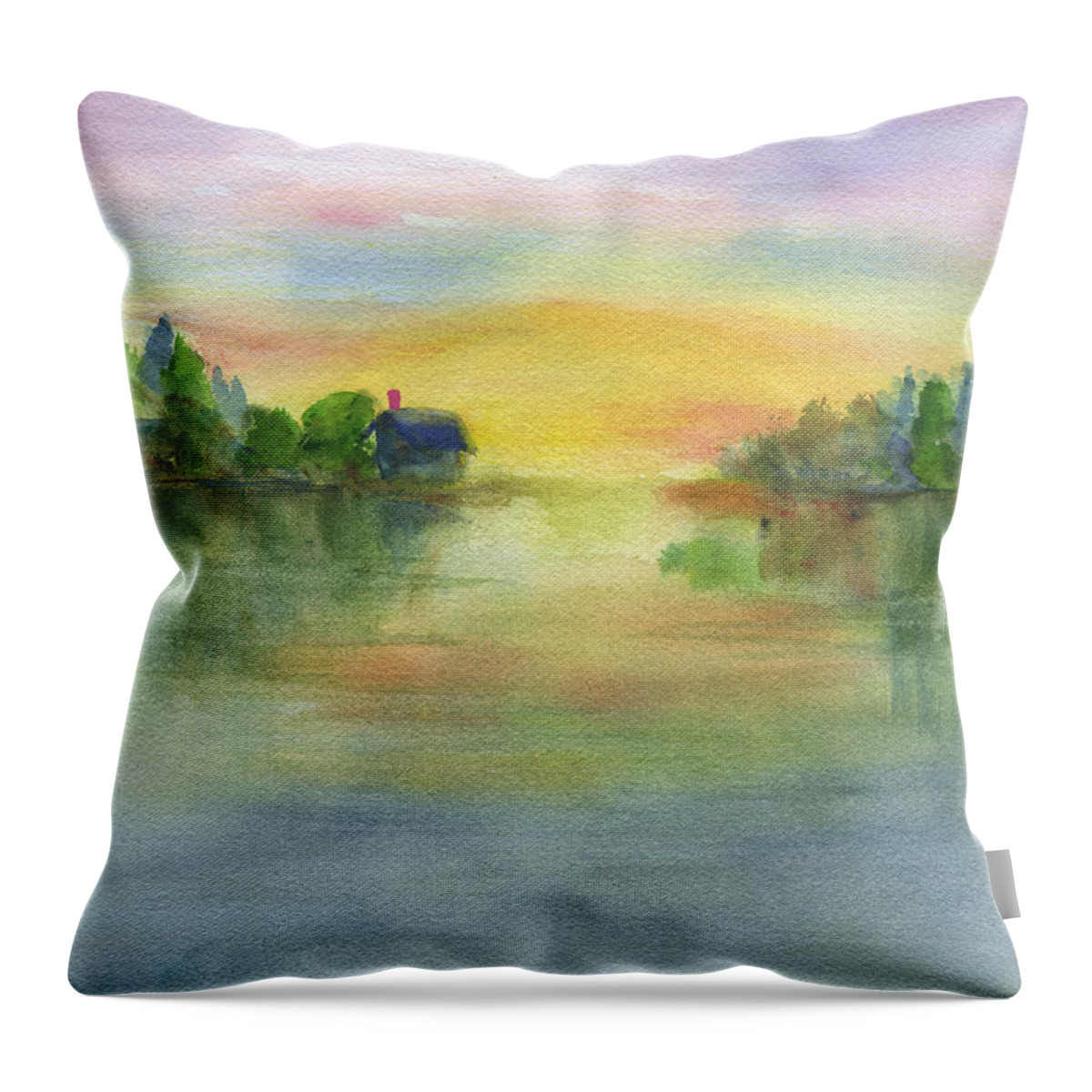 Lake Sunset 2 Throw Pillow featuring the painting Lake Sunset 2 by Frank Bright