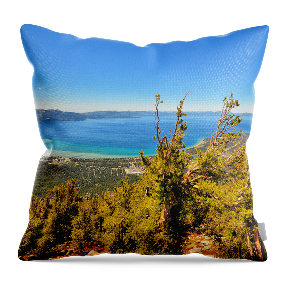 Lake Tahoe Throw Pillow featuring the photograph Lake Tahoe Overlook - South Lake Tahoe - California by Bruce Friedman