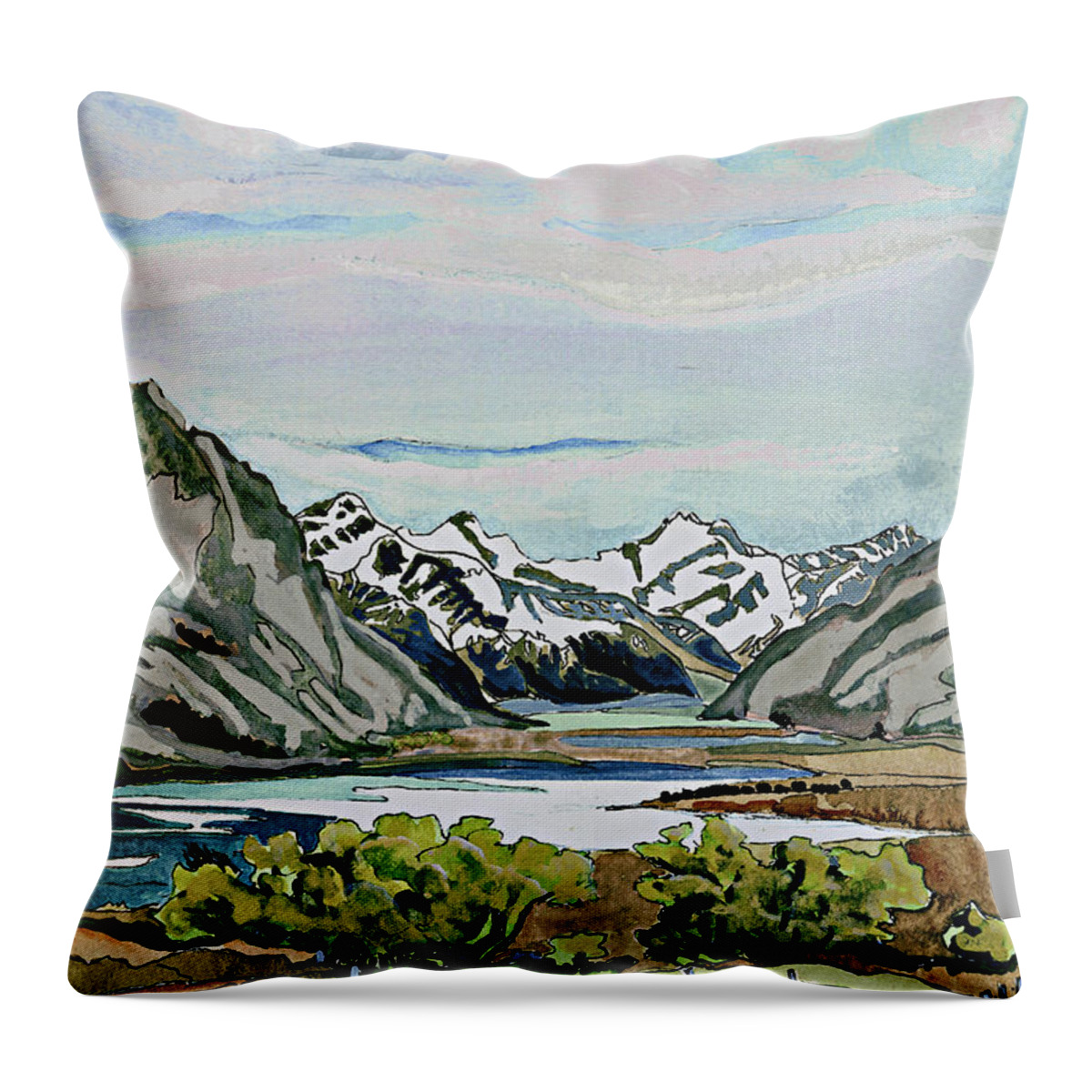 Mountains Throw Pillow featuring the painting Lake Tekapo - South Island, New Zealand by Joan Cordell