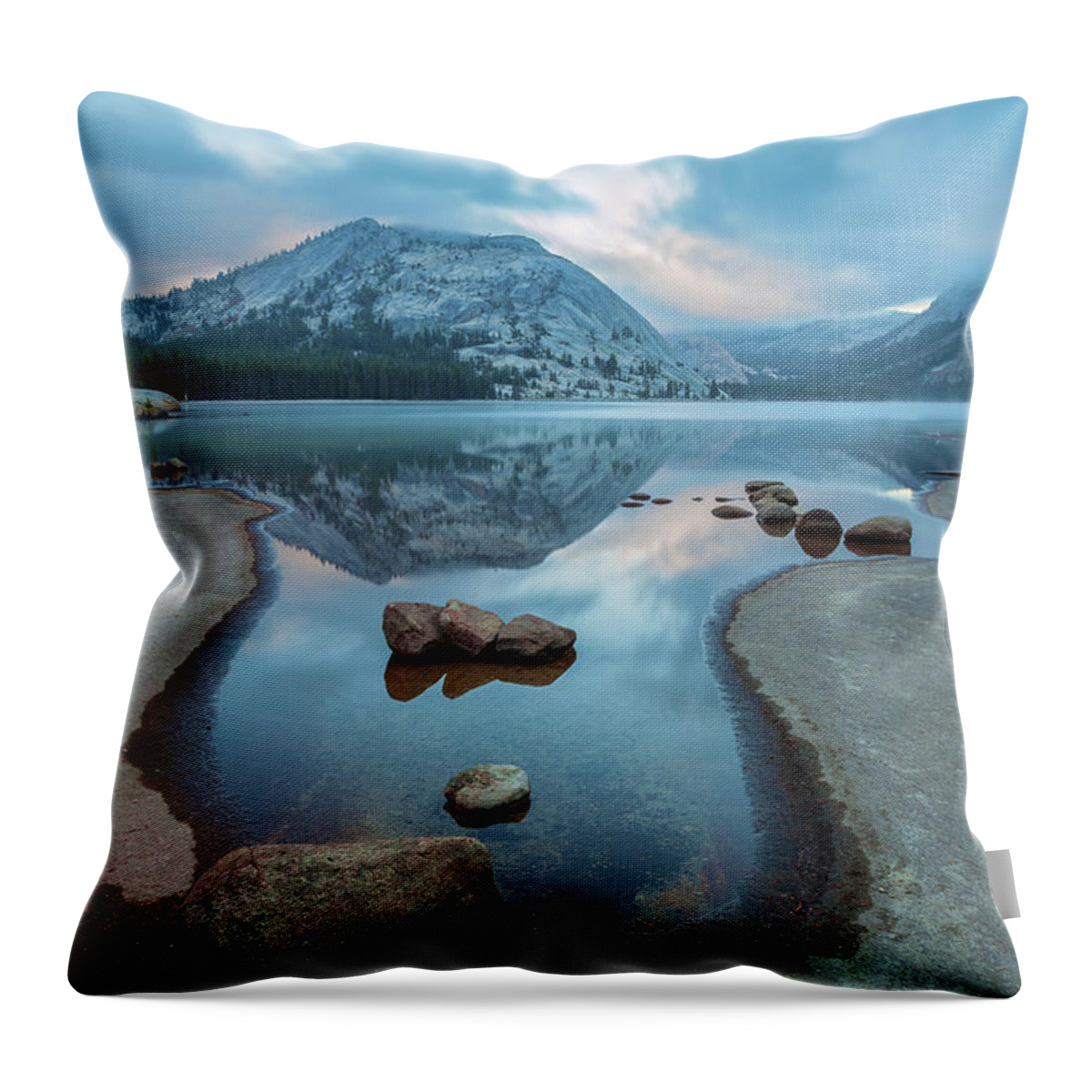 Landscape Throw Pillow featuring the photograph Lake Tenaya at Early Dawn by Jonathan Nguyen