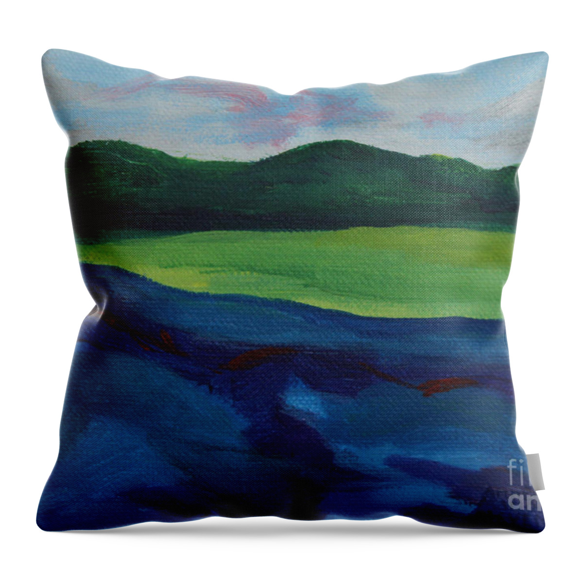 Lake Visit By Annette M Stevenson Throw Pillow featuring the painting Lake Visit by Annette M Stevenson