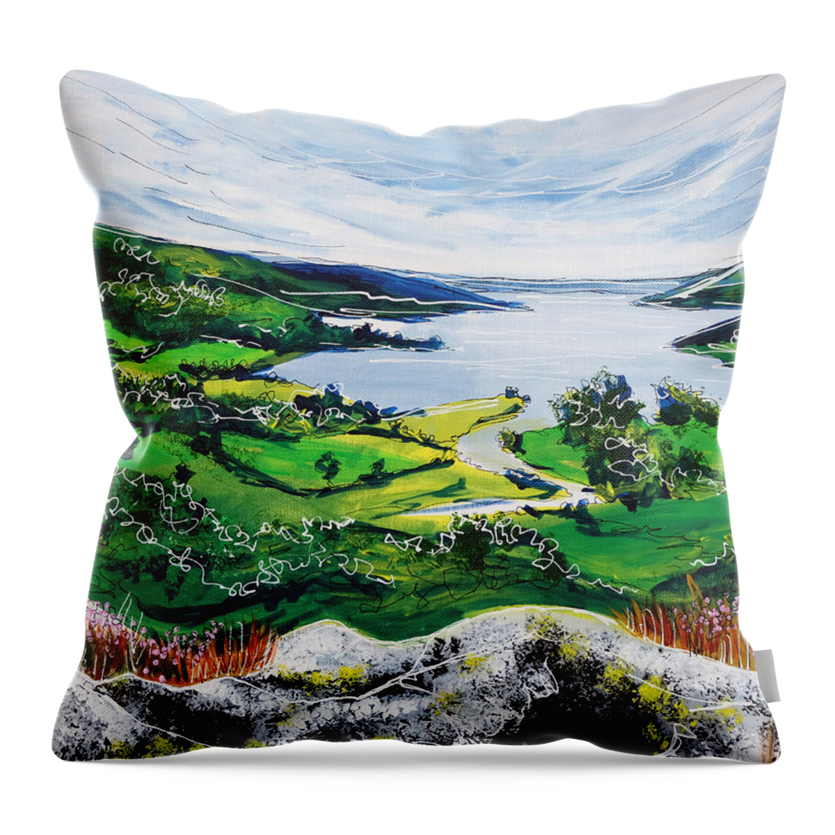 Lake Windermere Throw Pillow featuring the painting Lake Windermere by Laura Hol Art