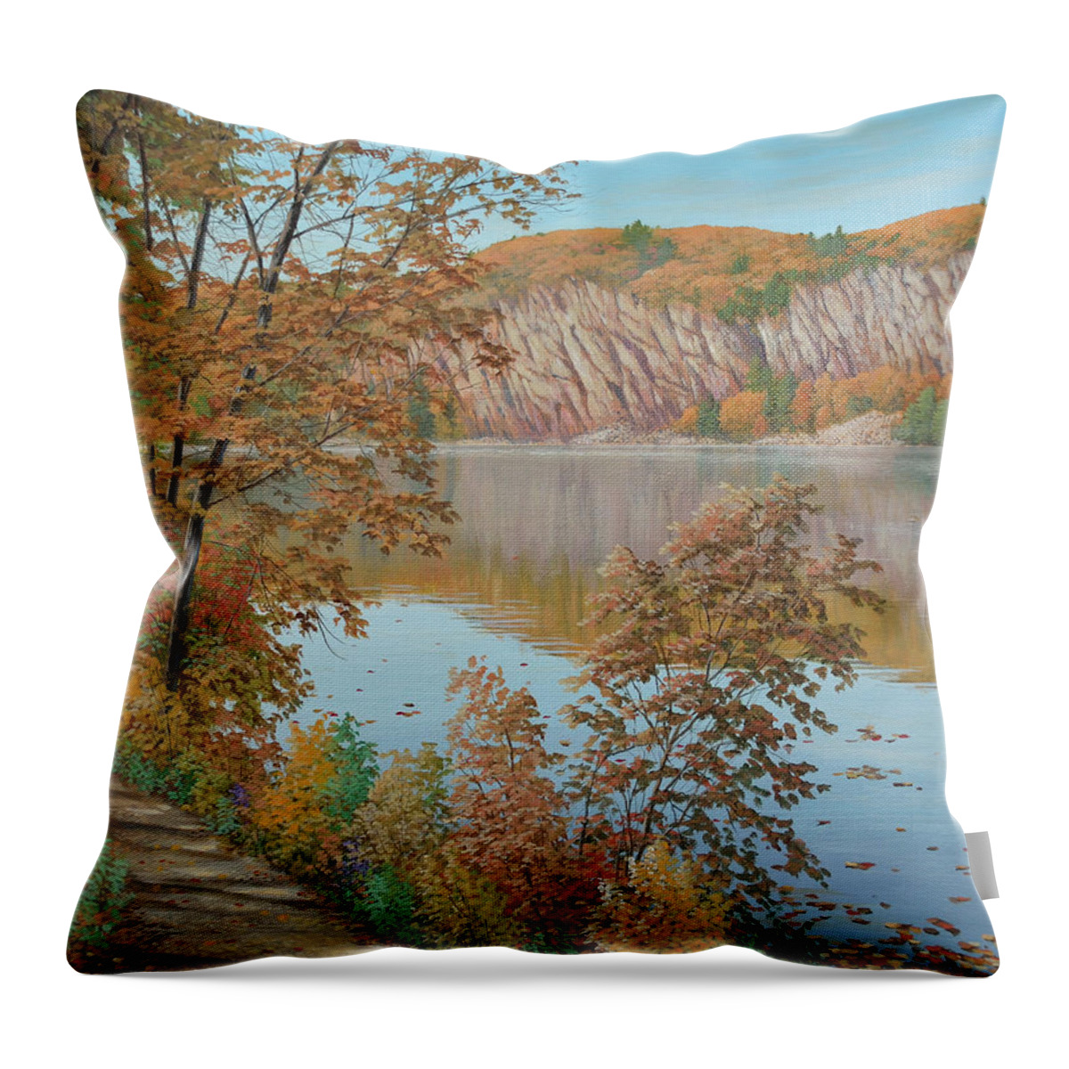 Jake Vandenbrink Throw Pillow featuring the painting Lakeside in October by Jake Vandenbrink