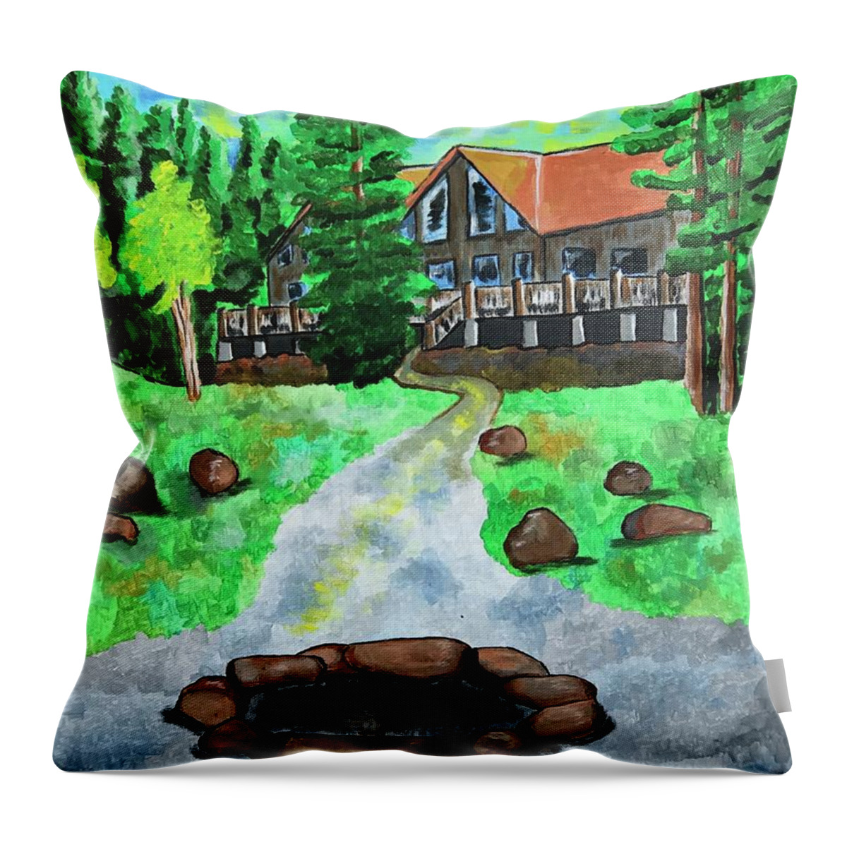  Throw Pillow featuring the painting Lakewoods Lodge by Julie K Wallace