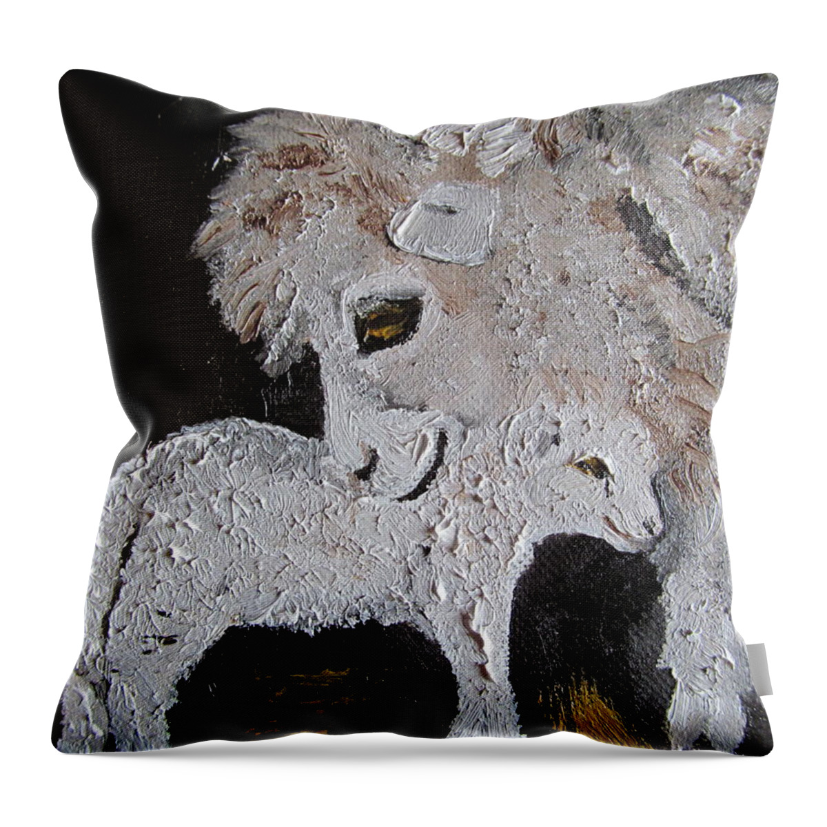 Sheep Throw Pillow featuring the painting Lambing by Susan Voidets