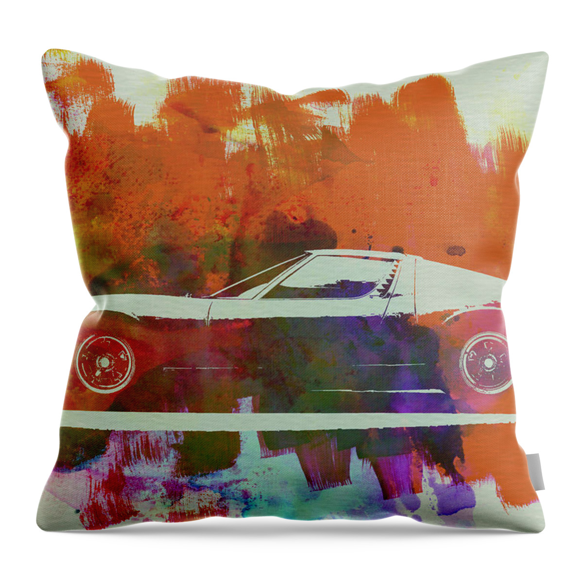 Lamborghini Miura Throw Pillow featuring the painting Lamborghini Miura Side 2 by Naxart Studio