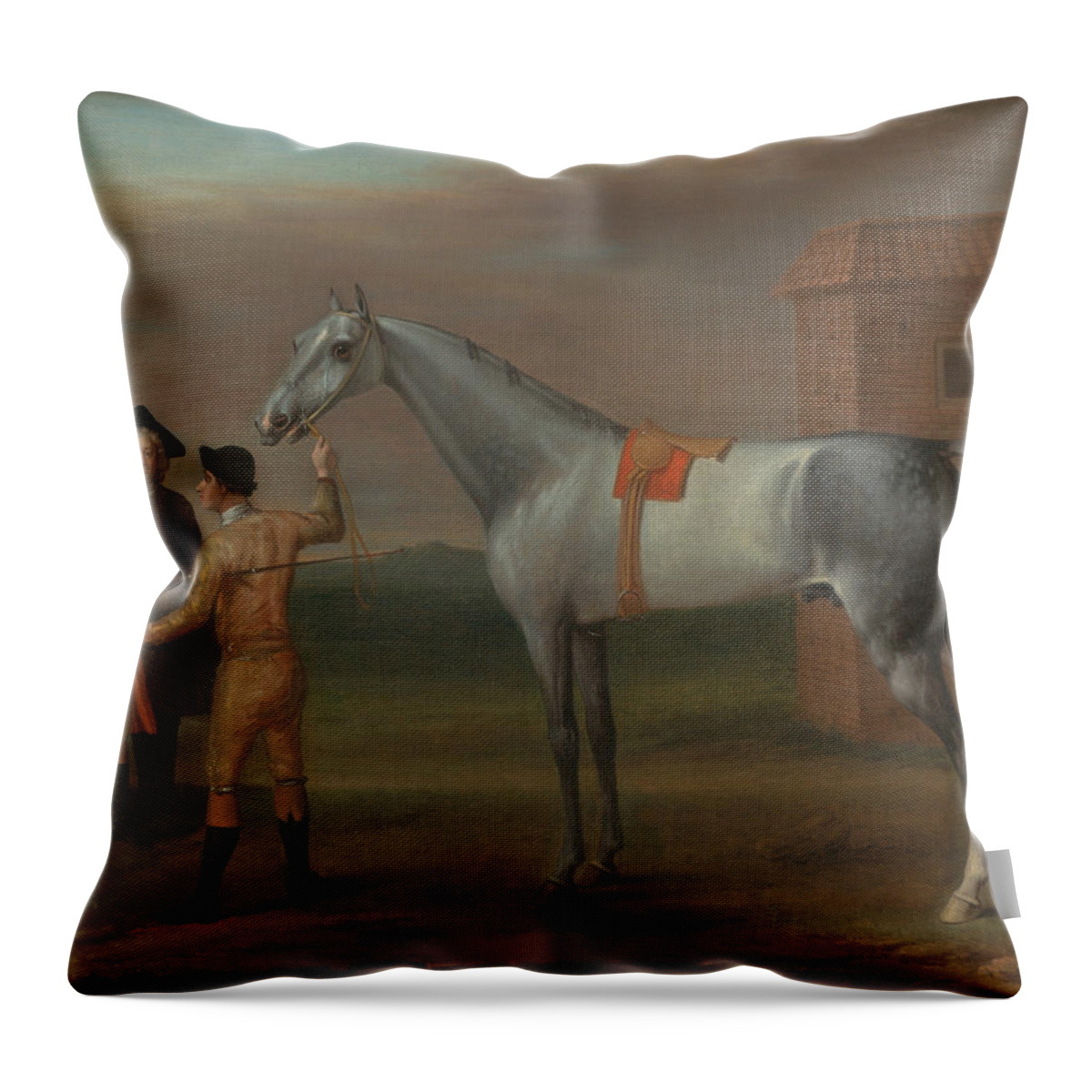 18th Century Art Throw Pillow featuring the painting Lamprey, with His Owner Sir William Morgan, at Newmarket by John Wootton