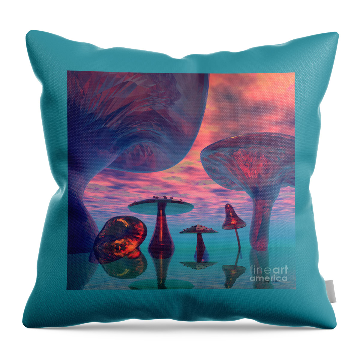 Mushroom Throw Pillow featuring the painting Land of the Giant Mushrooms by Corey Ford