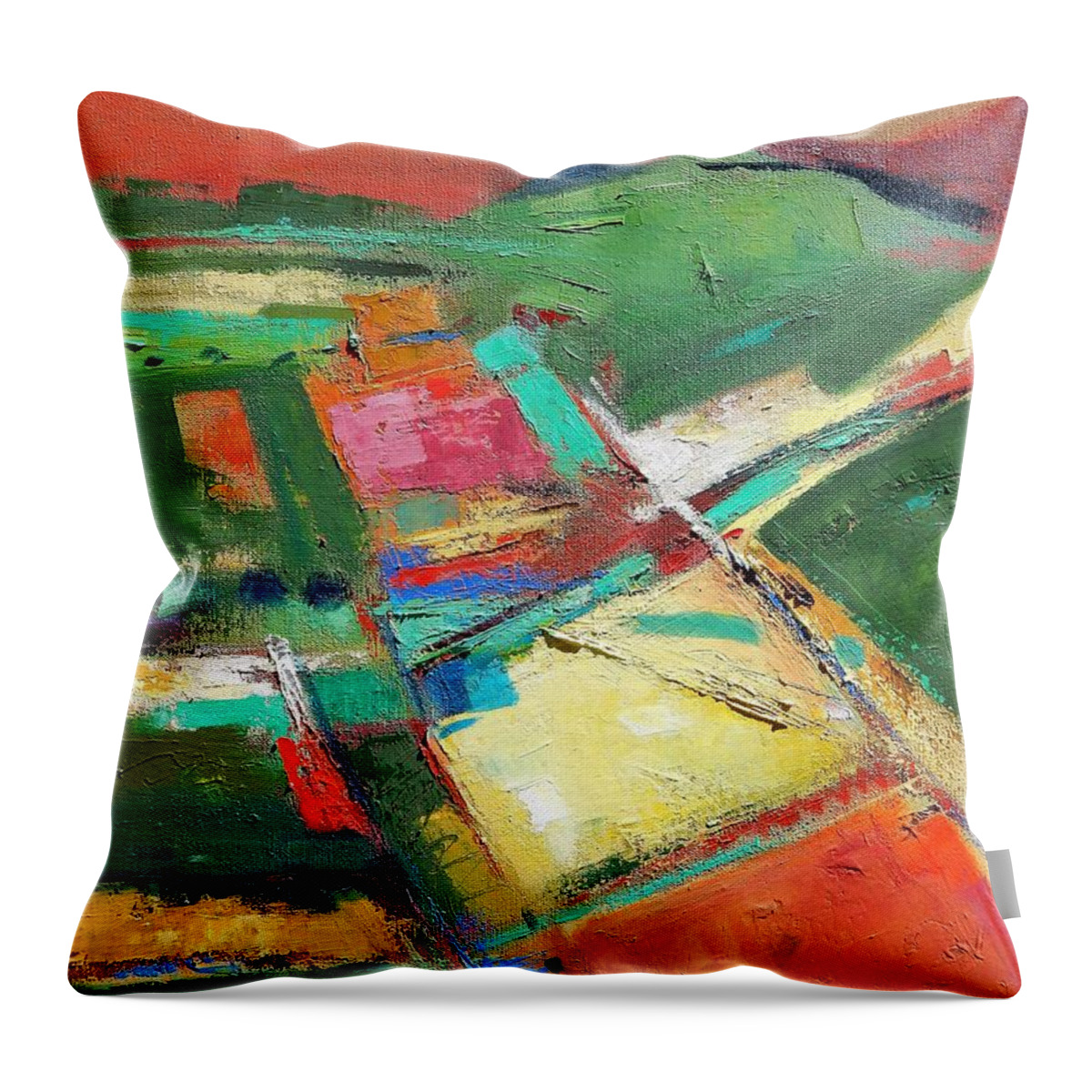 Landscape Throw Pillow featuring the painting Land Patches by Gary Coleman