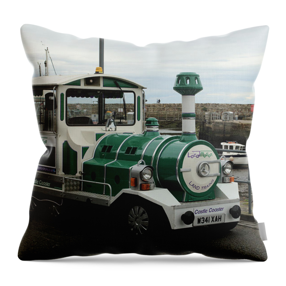 Land Throw Pillow featuring the photograph Land Train In St Andrews Harbour by Adrian Wale