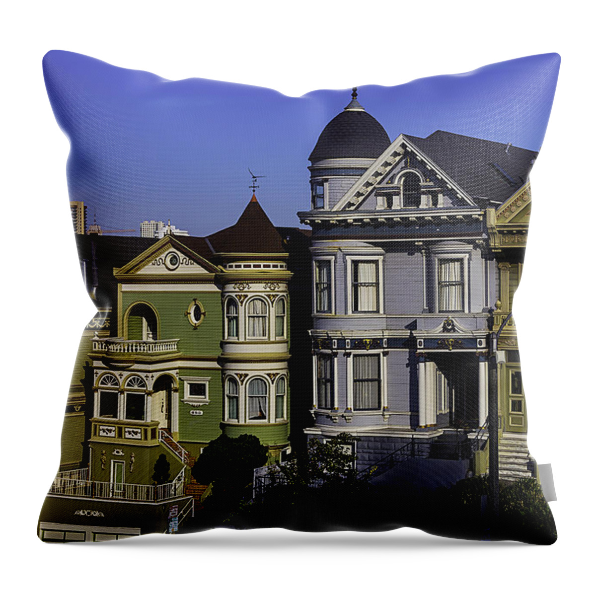 Victorian Throw Pillow featuring the photograph Landmark Houses by Garry Gay