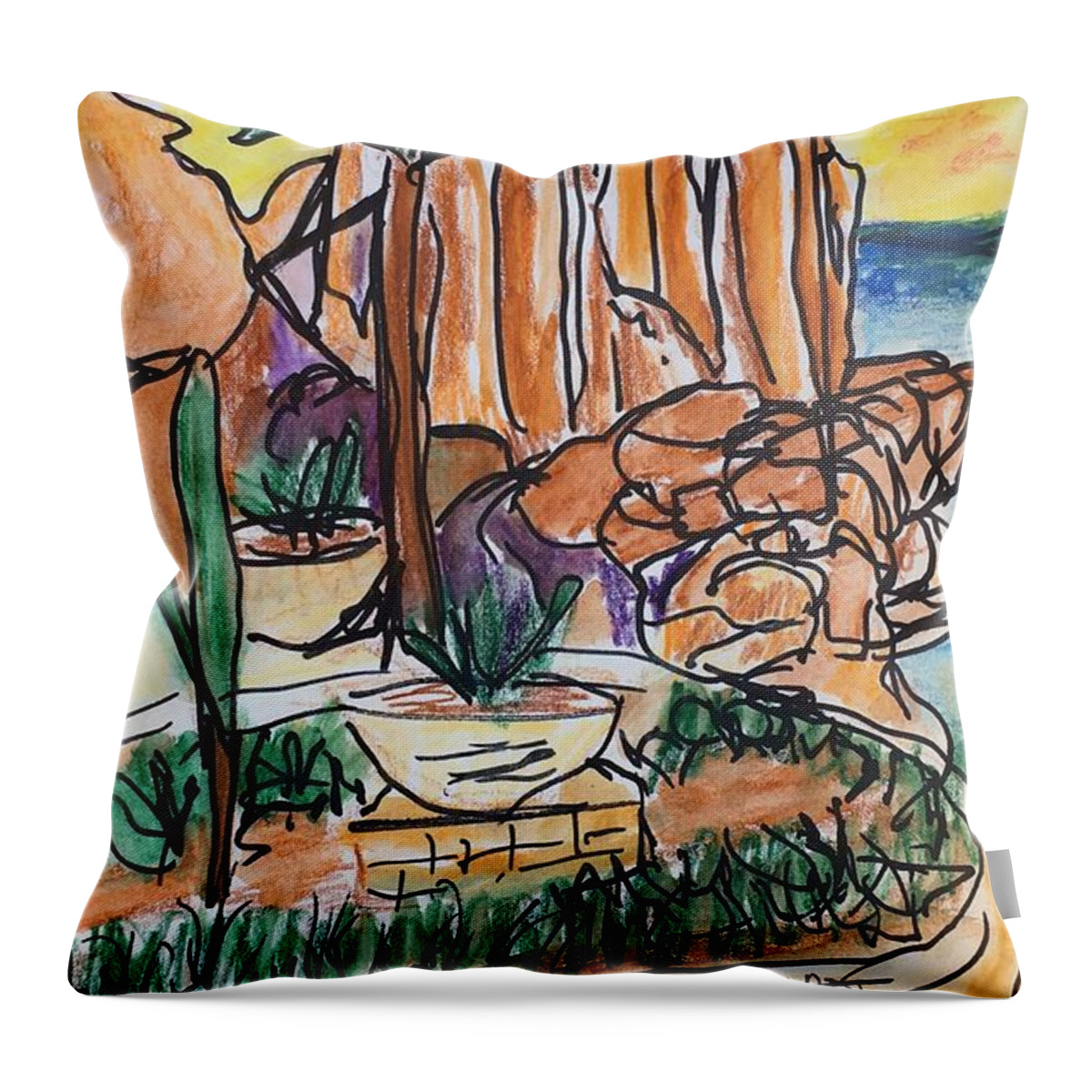 Land/sea Scape Throw Pillow featuring the painting Lands End by Chuck Gebhardt