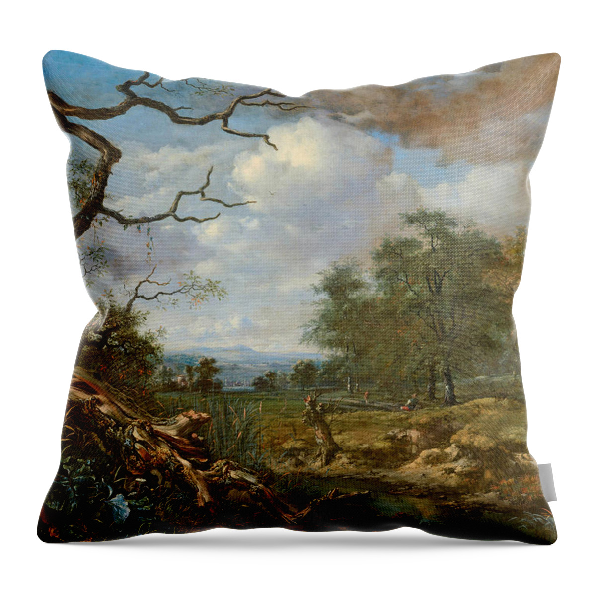 Jan Wijnants Throw Pillow featuring the painting Landscape at the Edge of Woods by Jan Wijnants