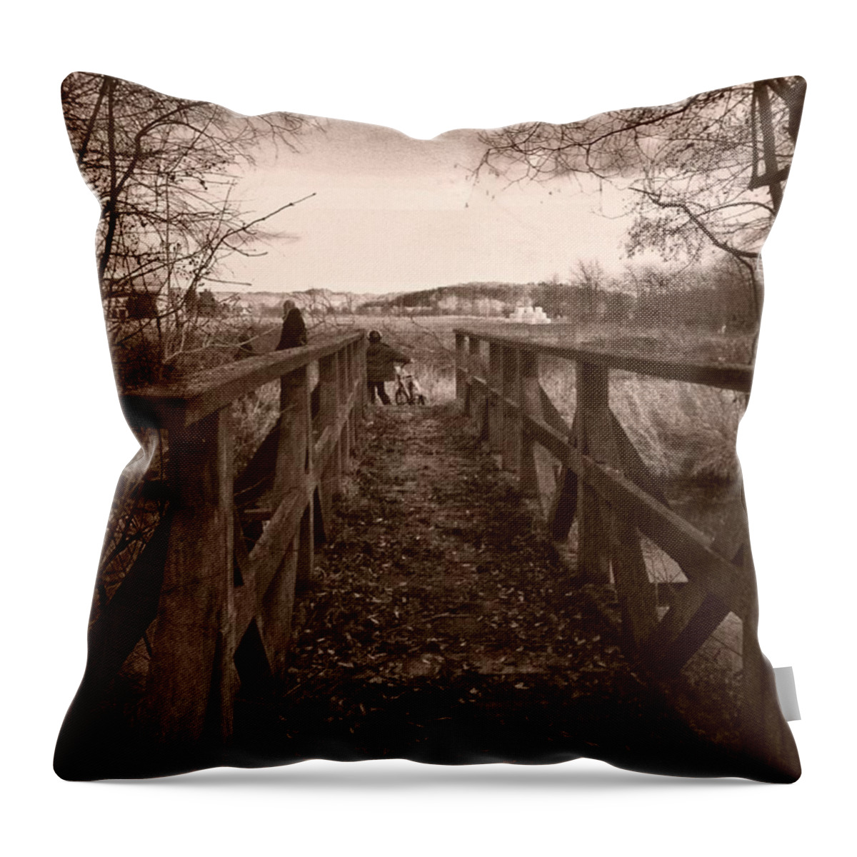 Bridge Throw Pillow featuring the photograph #landscape #bridge #family #tree by Mandy Tabatt