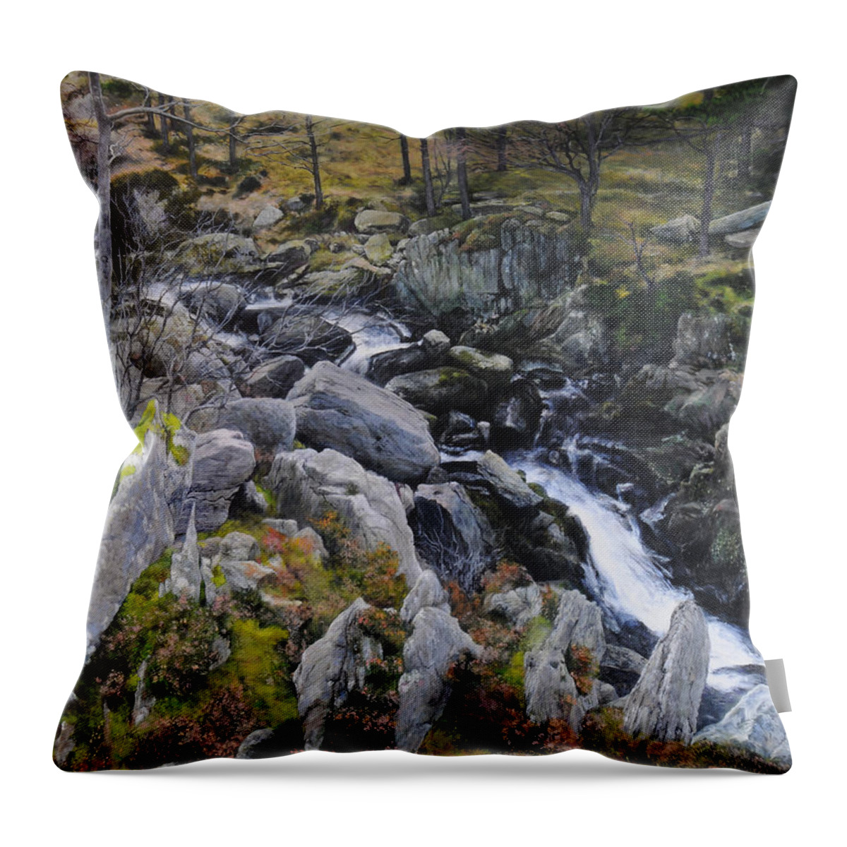 Landscape Throw Pillow featuring the painting Landscape in Snowdonia by Harry Robertson