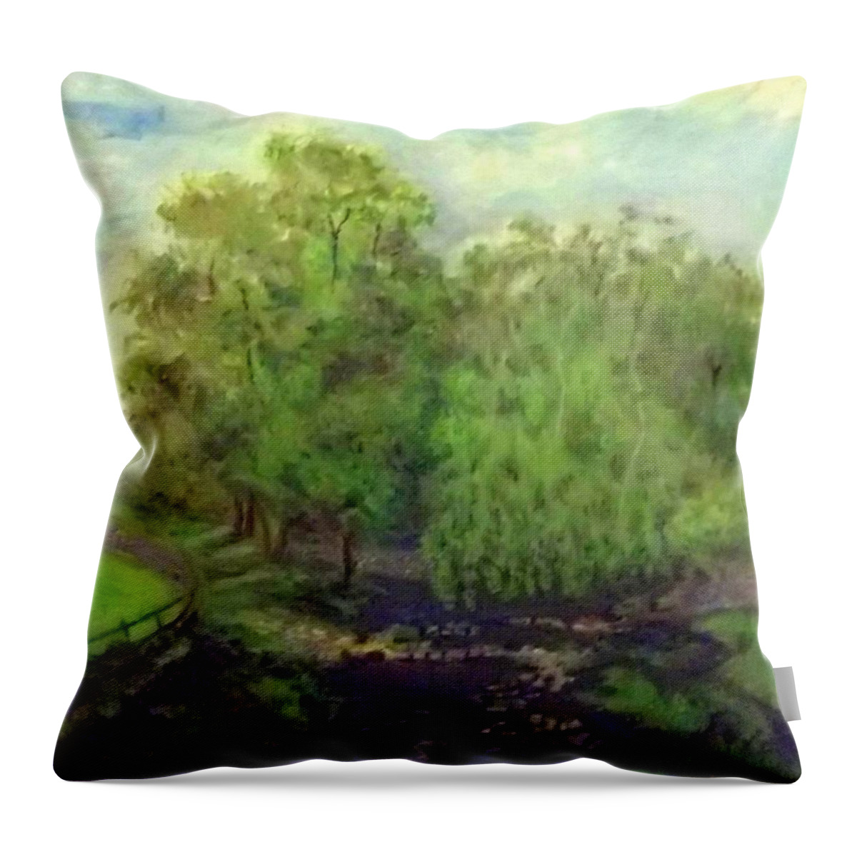 Landscape Throw Pillow featuring the painting Landscape with Trees by Peter Gartner