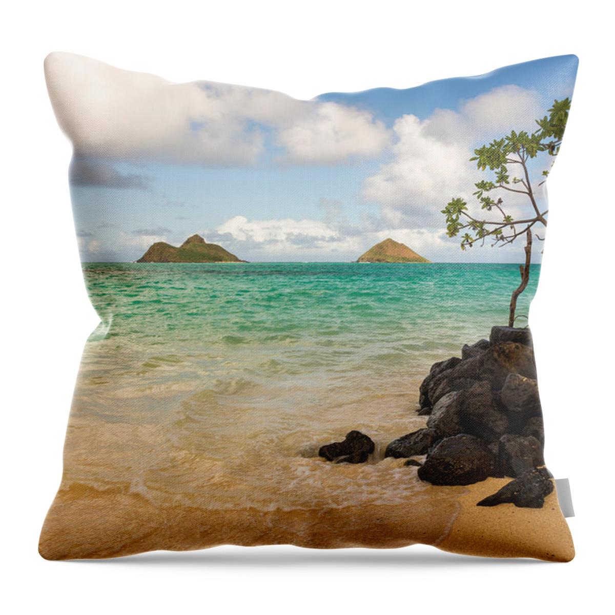 Lanikai Kailua Oahu Hawaii Beach Park Seascape Throw Pillow featuring the photograph Lanikai Beach 1 - Oahu Hawaii by Brian Harig