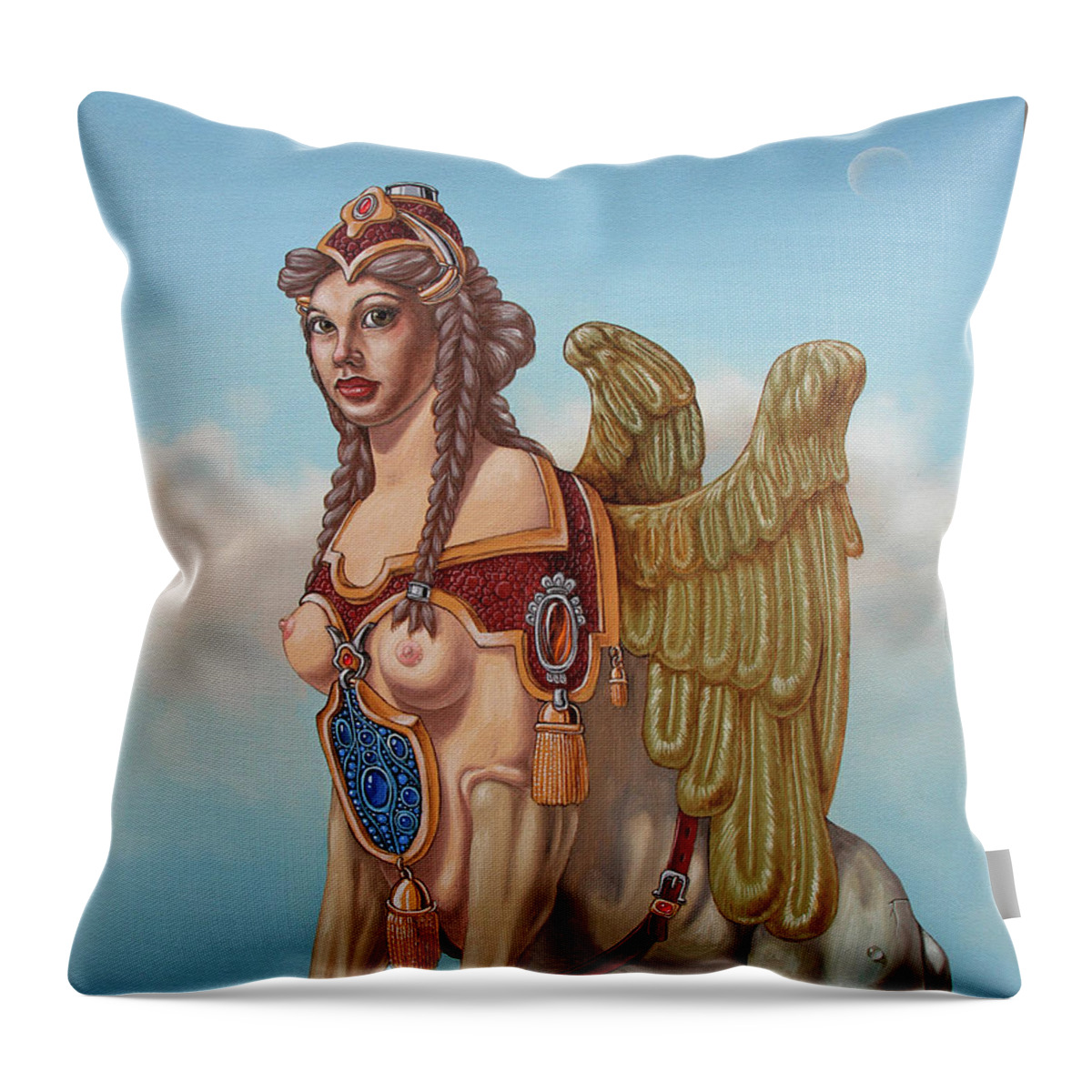Sphinx Throw Pillow featuring the painting Large Sphinx of The Vienna Belvedere by Victor Molev