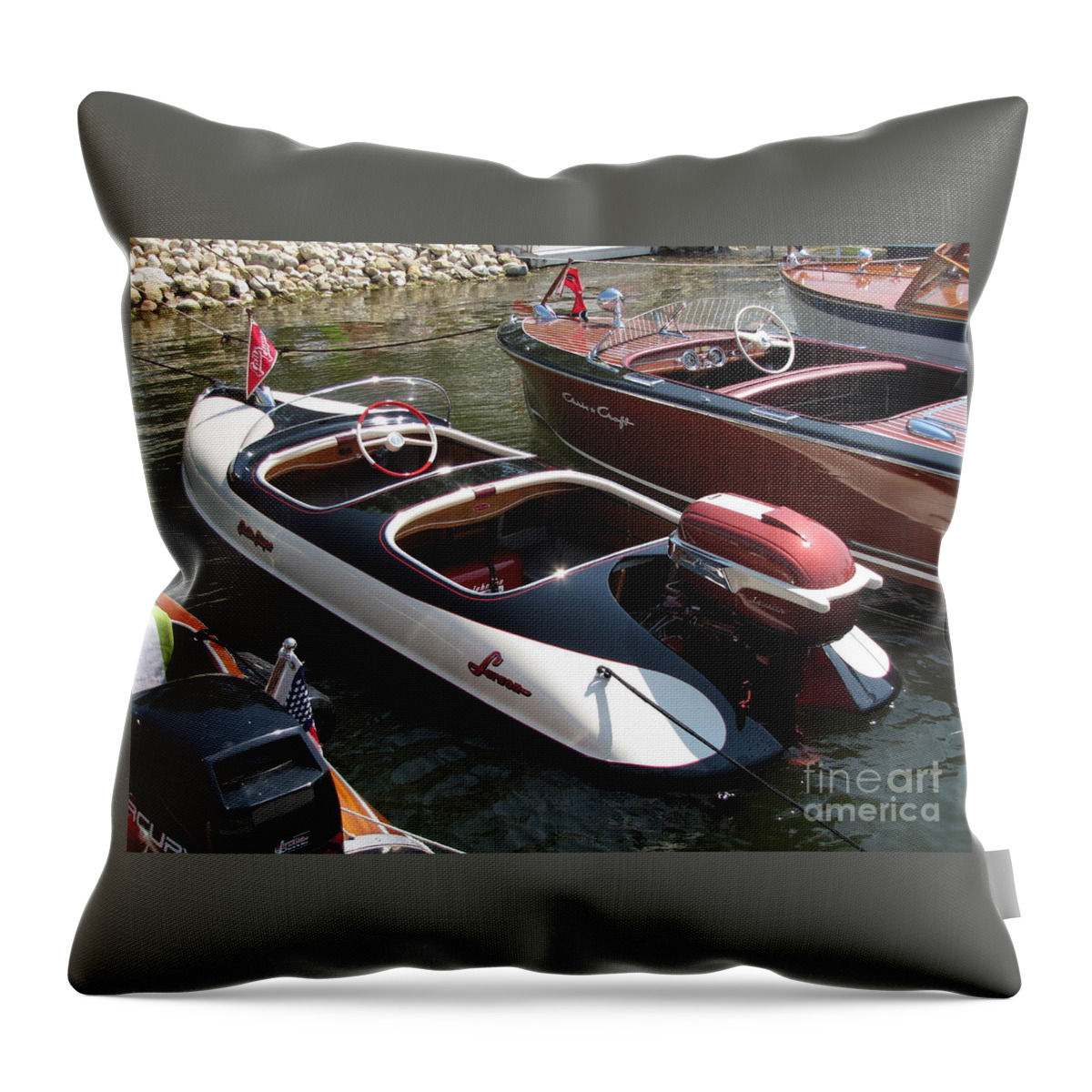 Boat Throw Pillow featuring the photograph Larson Falls Flyer/30hp Johnson Javelin by Neil Zimmerman