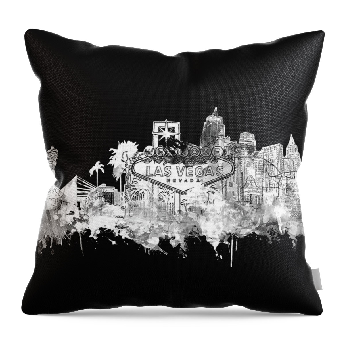 Las Vegas Throw Pillow featuring the digital art Las Vegas Skyline Black by Bekim M