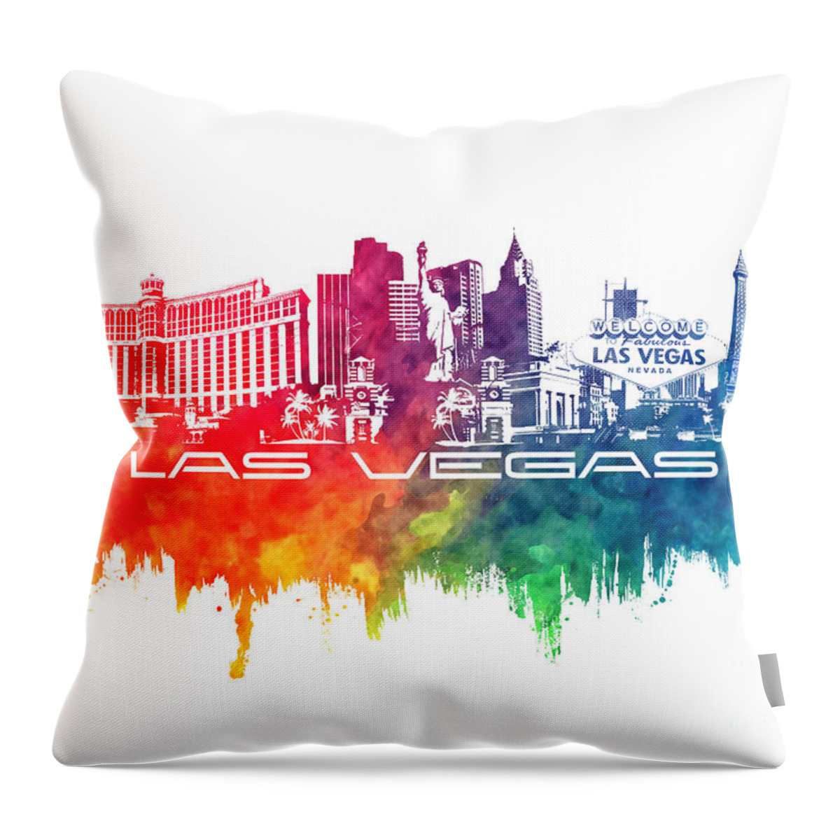 Las Vegas Throw Pillow featuring the digital art Las Vegas skyline city color by Justyna Jaszke JBJart