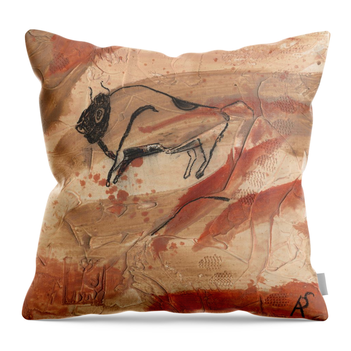 Cave Throw Pillow featuring the painting Lascaux by Phil Strang