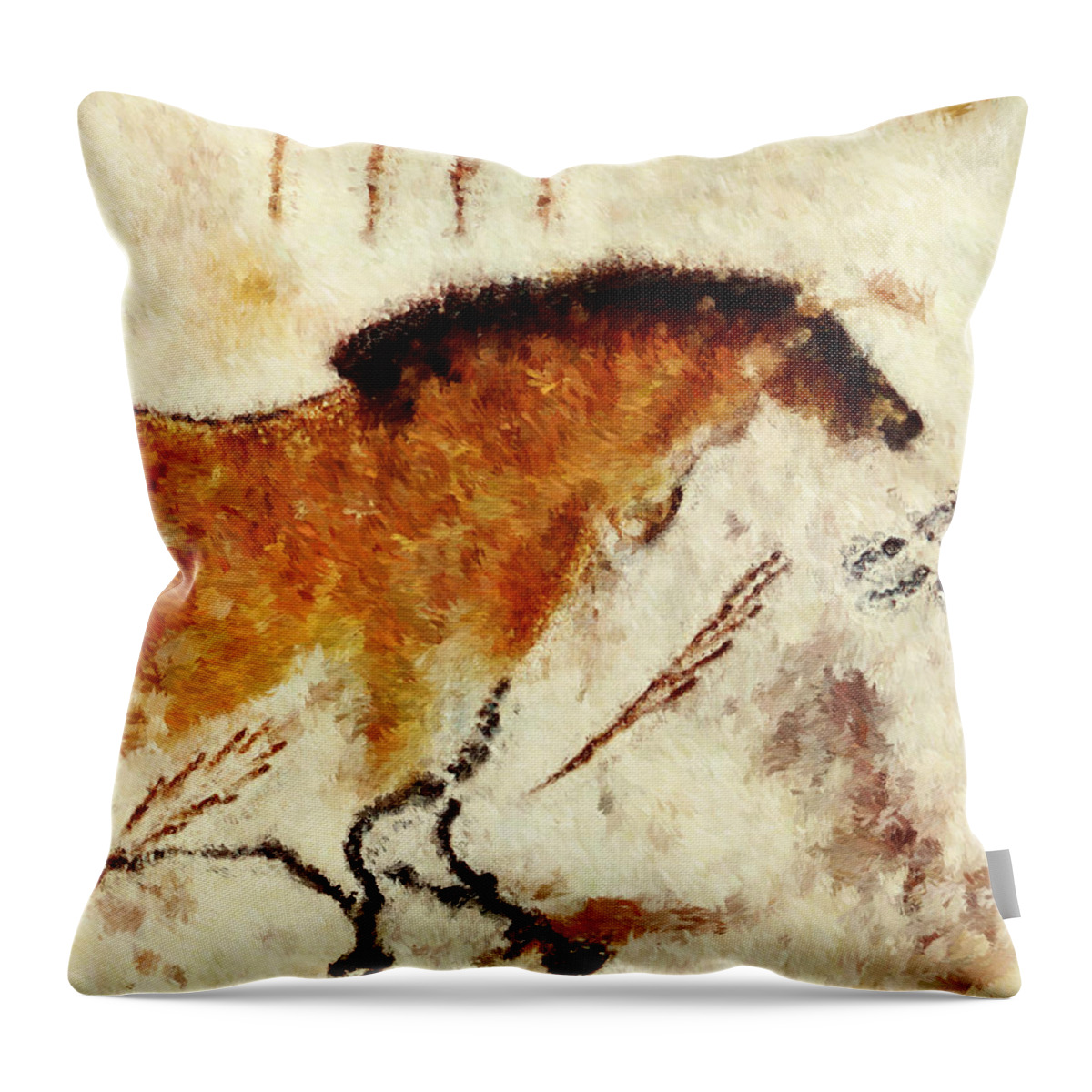 Lascaux Prehistoric Horse Throw Pillow featuring the digital art Lascaux Prehistoric Horse Detail by Weston Westmoreland