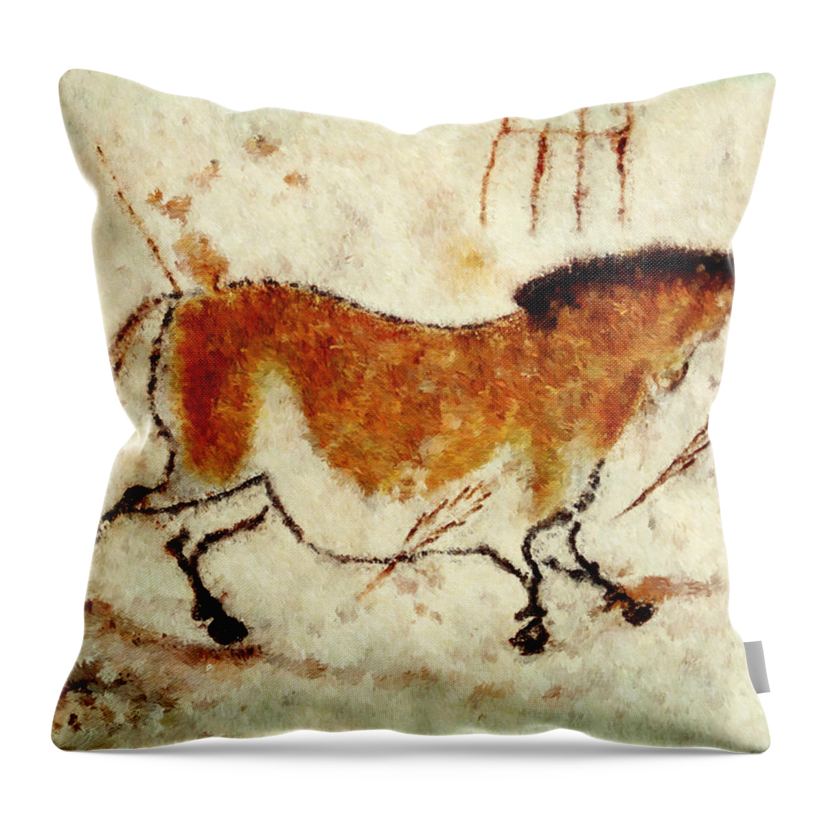 Lascaux Prehistoric Horse Throw Pillow featuring the digital art Lascaux Prehistoric Horse by Weston Westmoreland