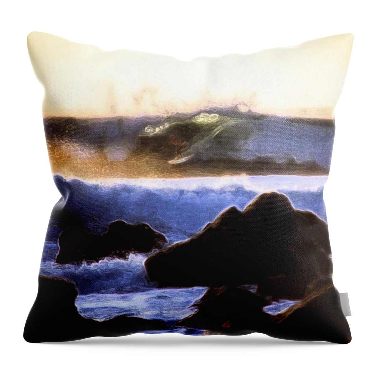 Surf Throw Pillow featuring the photograph Last Light Surfer by Steven Sparks