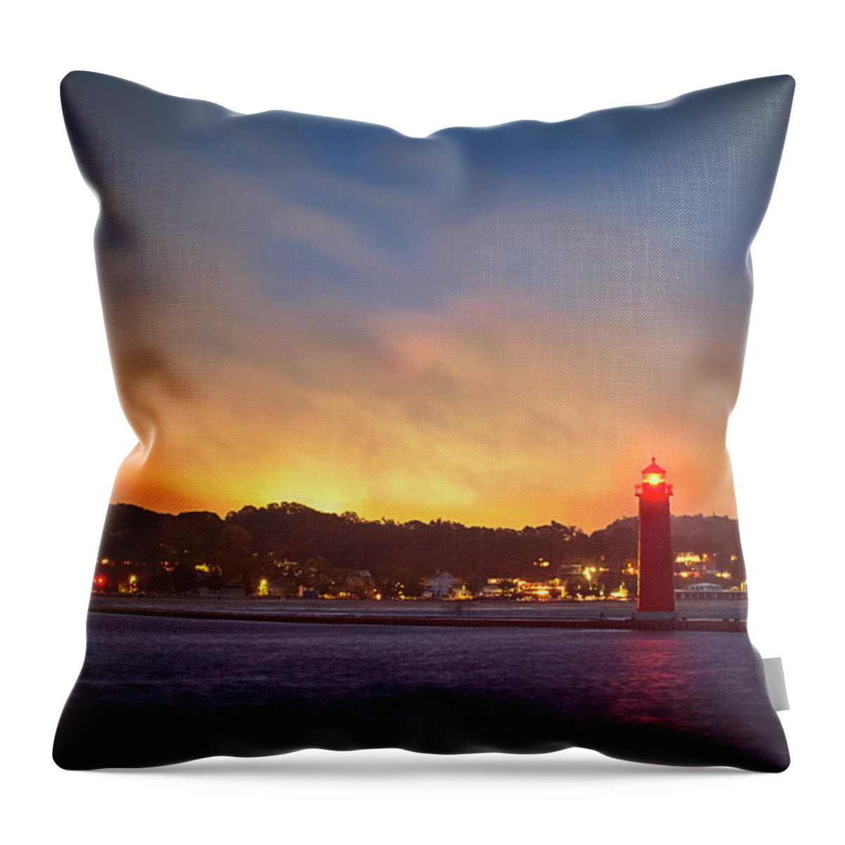 Lake Michigan Throw Pillow featuring the photograph Last Night at Grand Haven by Michael J Samuels