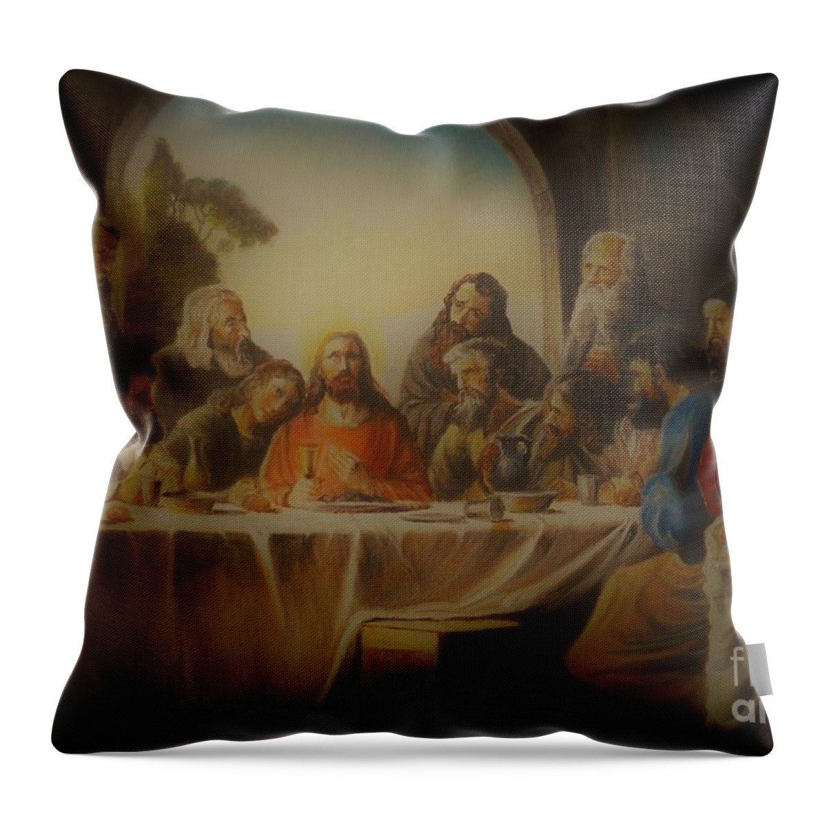 Icon Throw Pillow featuring the painting Last Supper by Sorin Apostolescu