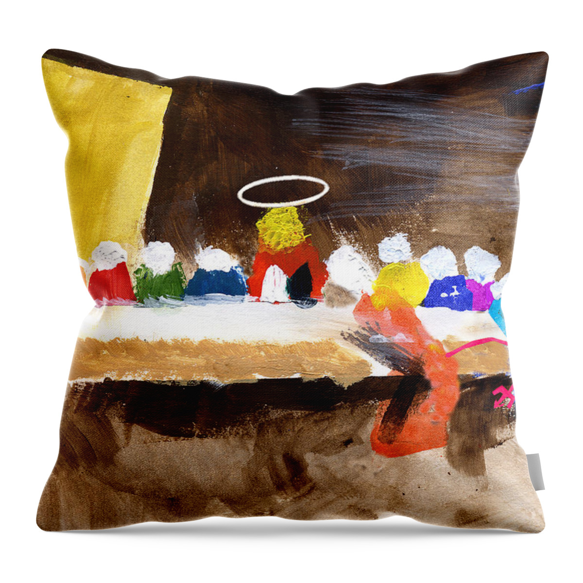 Jesus Throw Pillow featuring the mixed media Last Supper w-Judas by Curtis J Neeley Jr