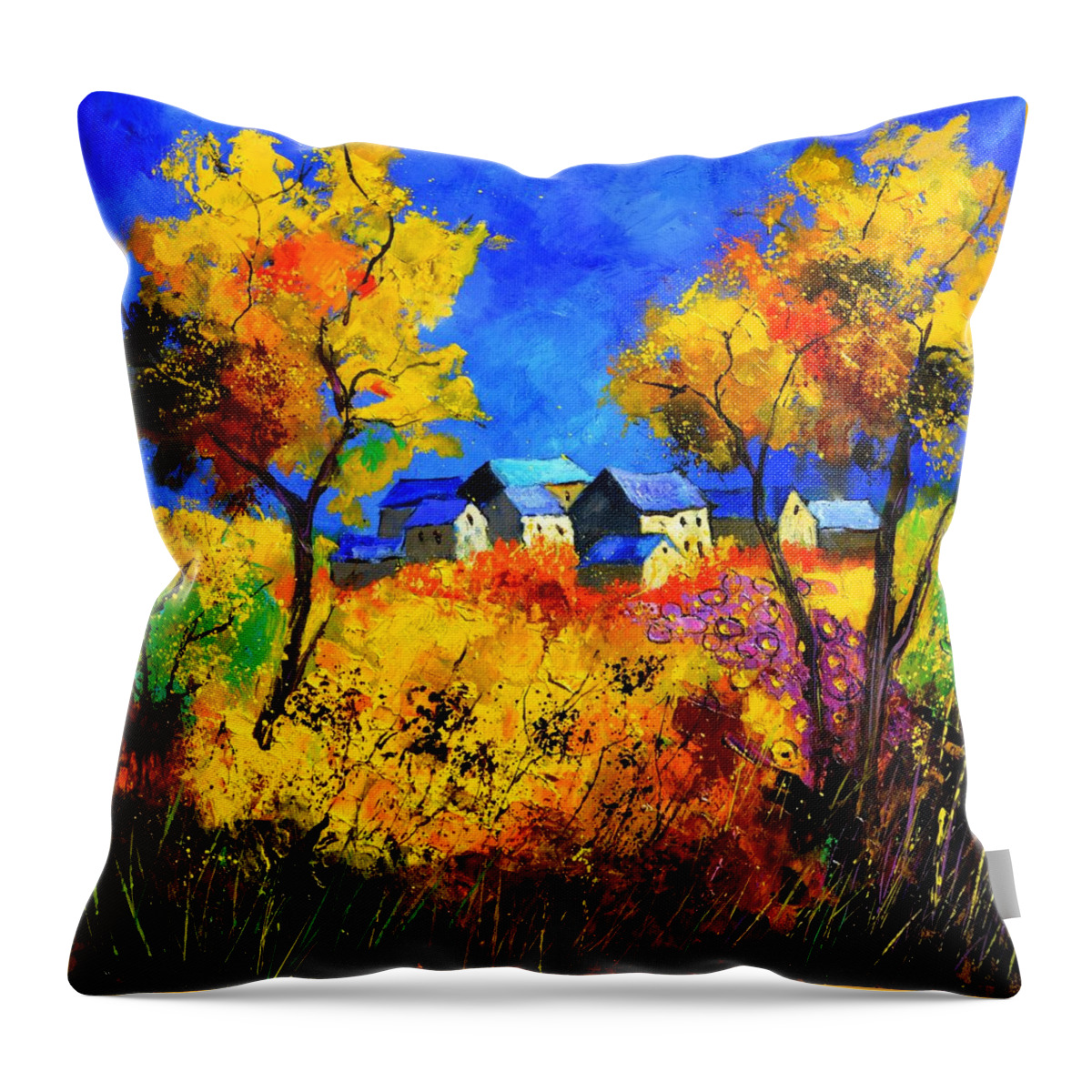 Landscape Throw Pillow featuring the painting Late summer 885180 by Pol Ledent