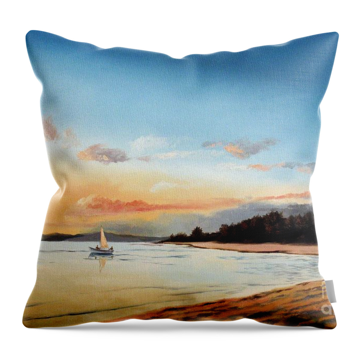 Sunset Throw Pillow featuring the painting Late Sunset along the Beach by Christopher Shellhammer