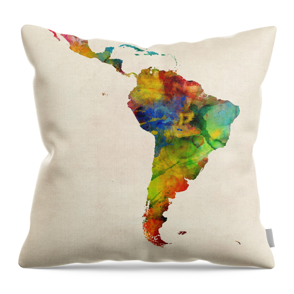 South America Map Throw Pillow featuring the digital art Latin America Watercolor Map by Michael Tompsett