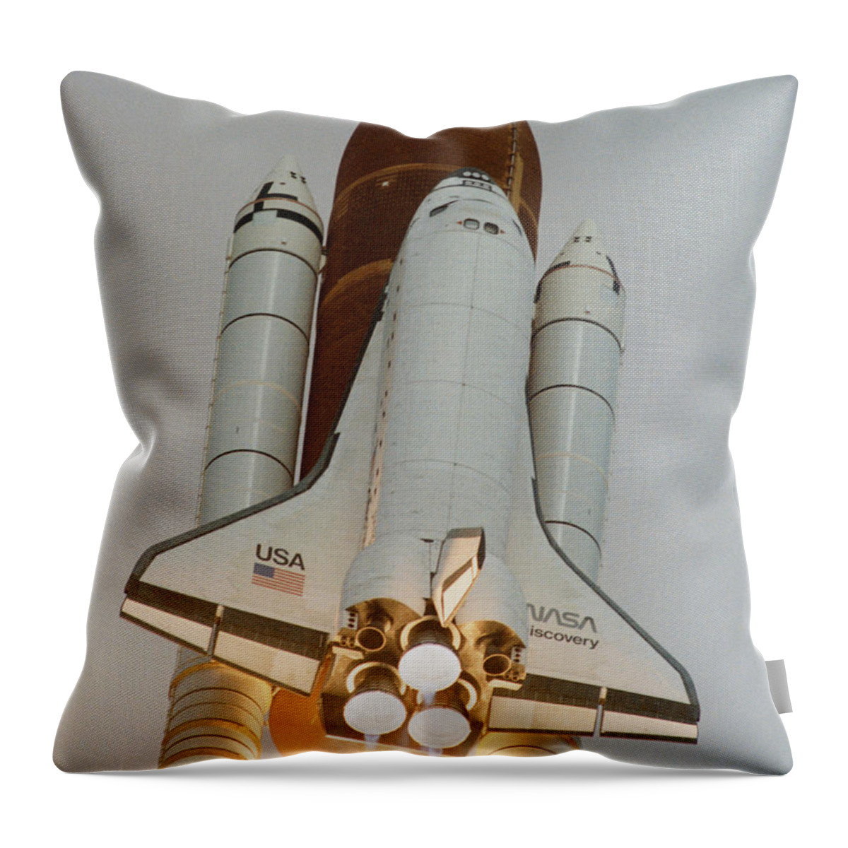 Hubble Space Telescope Throw Pillow featuring the photograph Launch of Shuttle STS-31 carrying Hubble by Nasa