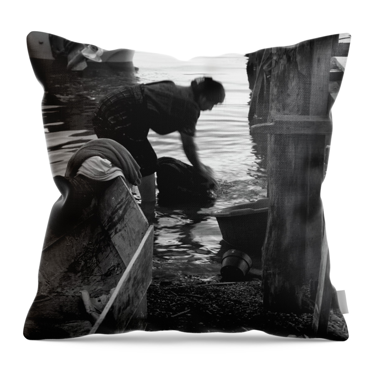 Lake Atitlan Throw Pillow featuring the photograph Laundry at the lake by Tatiana Travelways