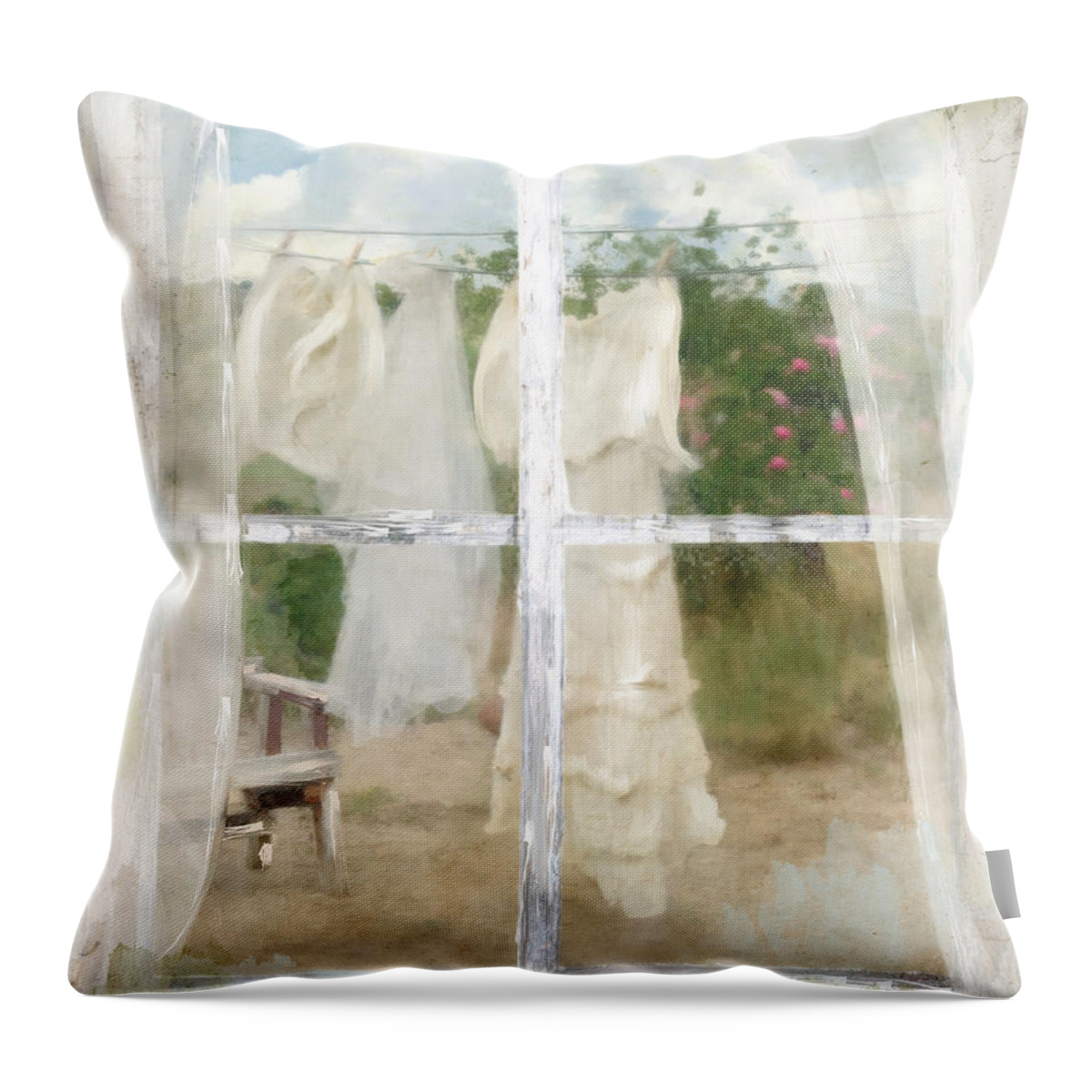 Laundry Throw Pillow featuring the painting Laundry Day by Mindy Sommers