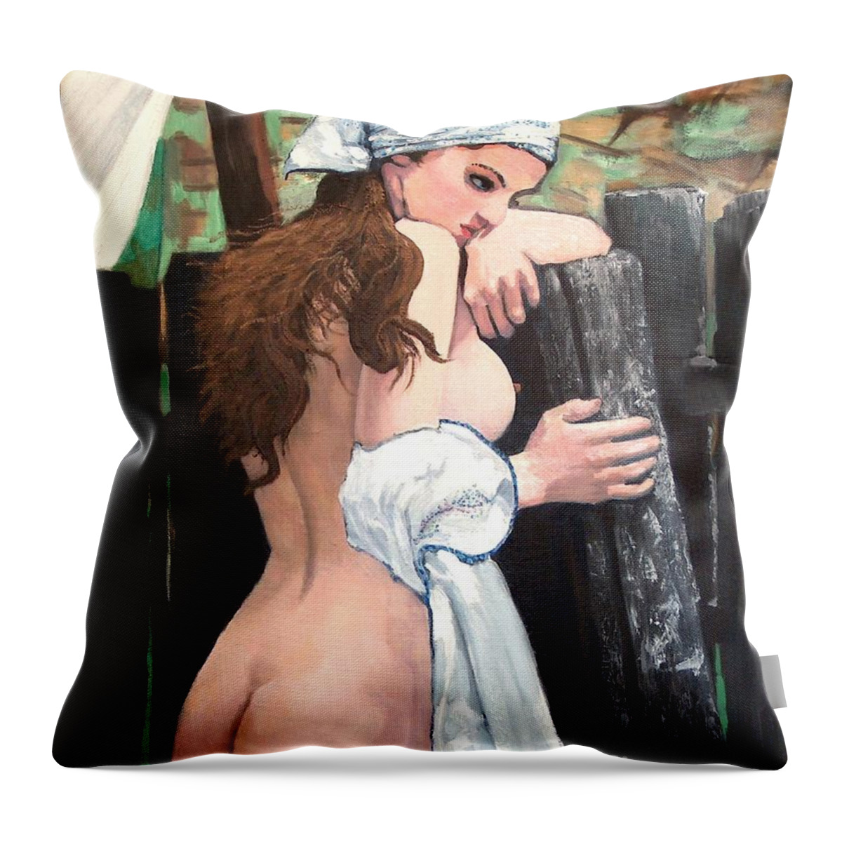 Nude Throw Pillow featuring the painting Laundry Day by William Michel