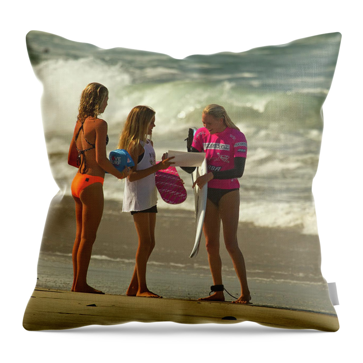 Laura Enever Throw Pillow featuring the photograph Laura Enever Surfer Girl by Waterdancer