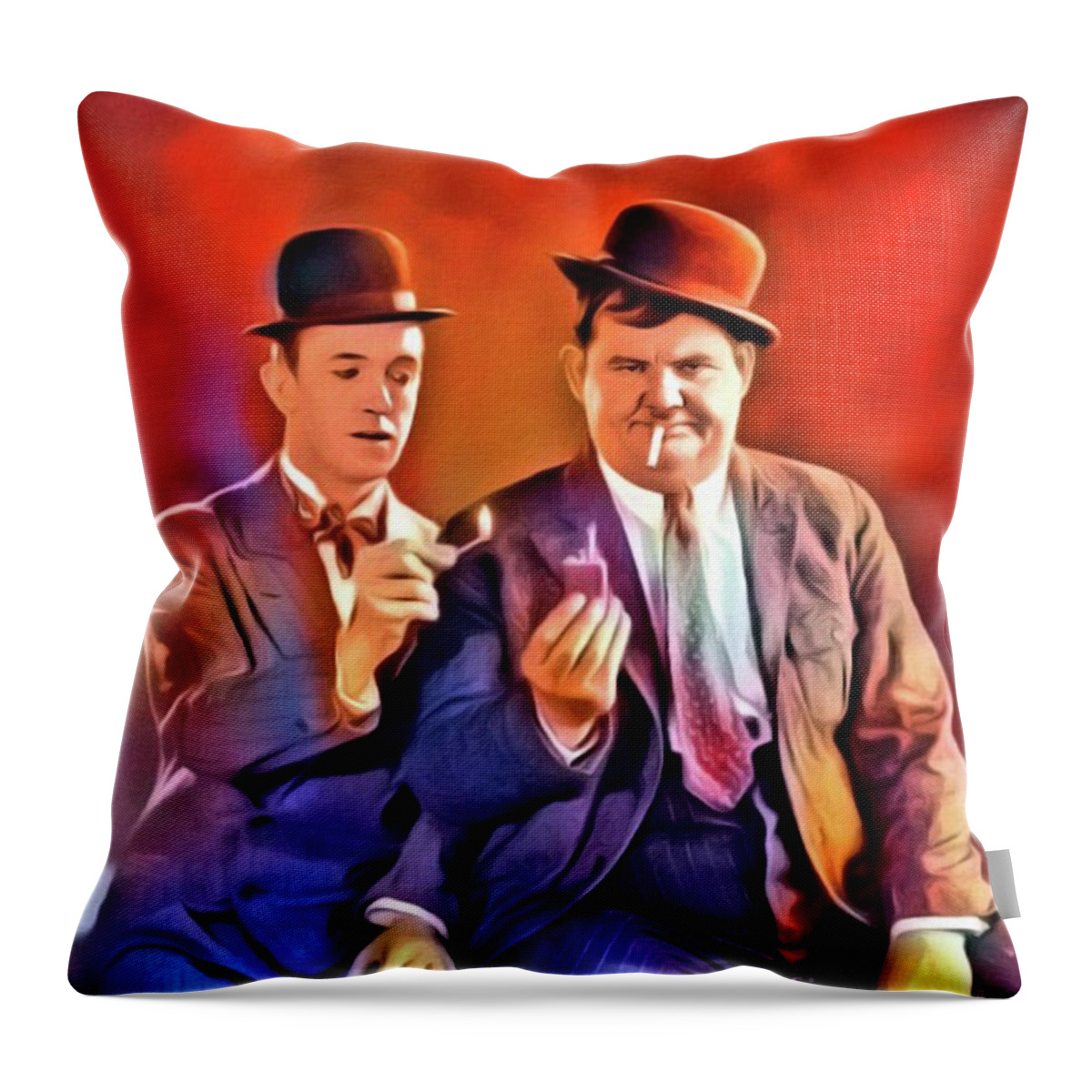 Hollywood Throw Pillow featuring the digital art Laurel and Hardy, Vintage Comedians. Digital Art by MB by Esoterica Art Agency