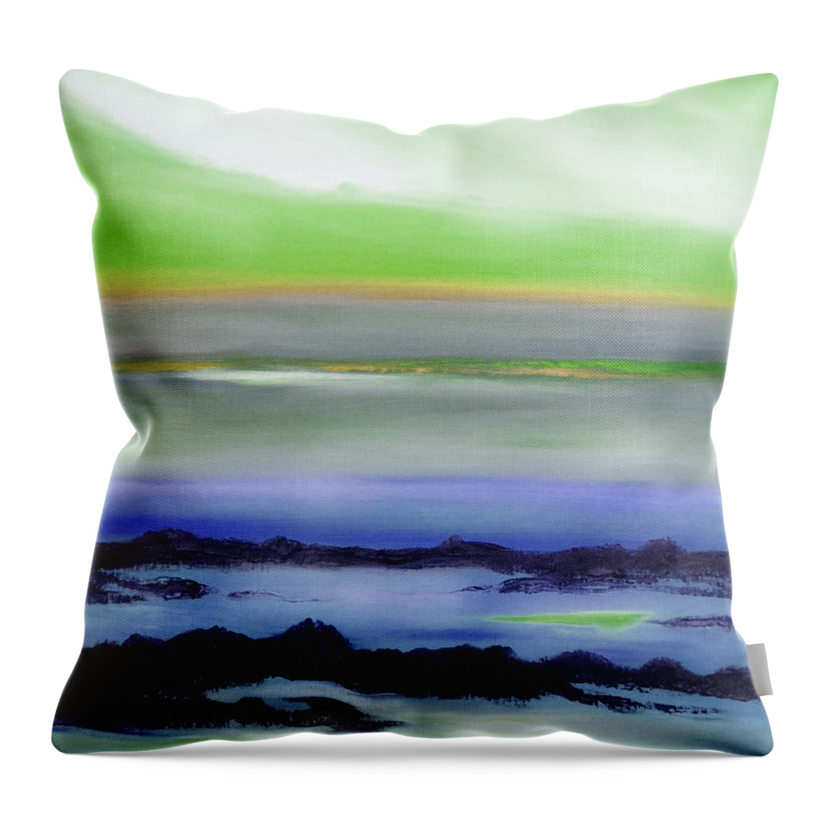 Sunset Throw Pillow featuring the painting Lava Rock Abstract Sunset in Blue and Green by Gina De Gorna