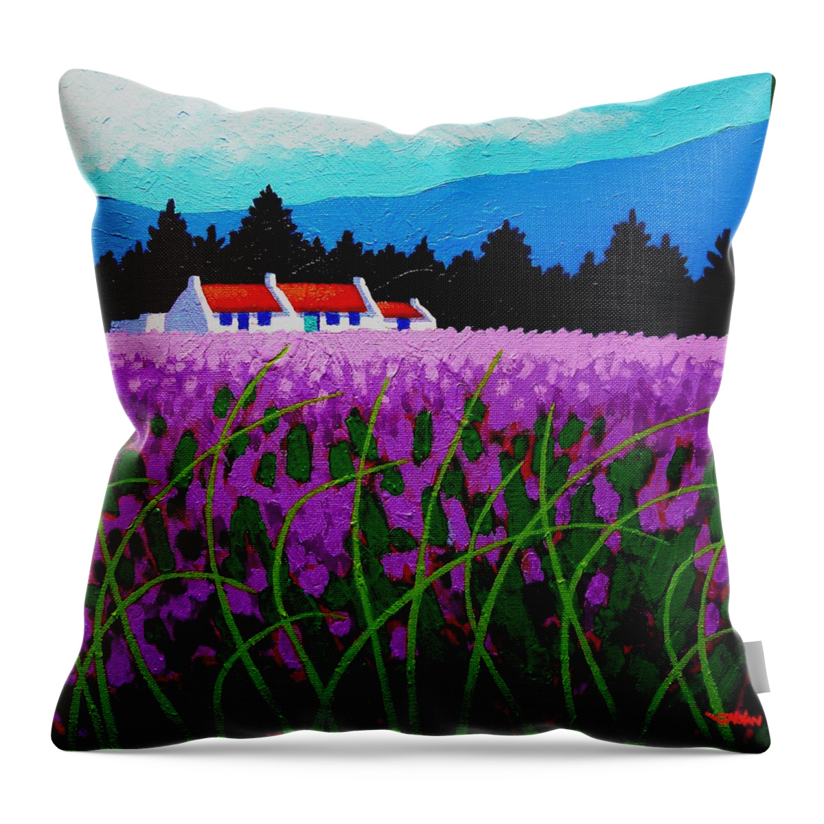 Lavender Throw Pillow featuring the painting Lavender Field - County Wicklow - Ireland by John Nolan